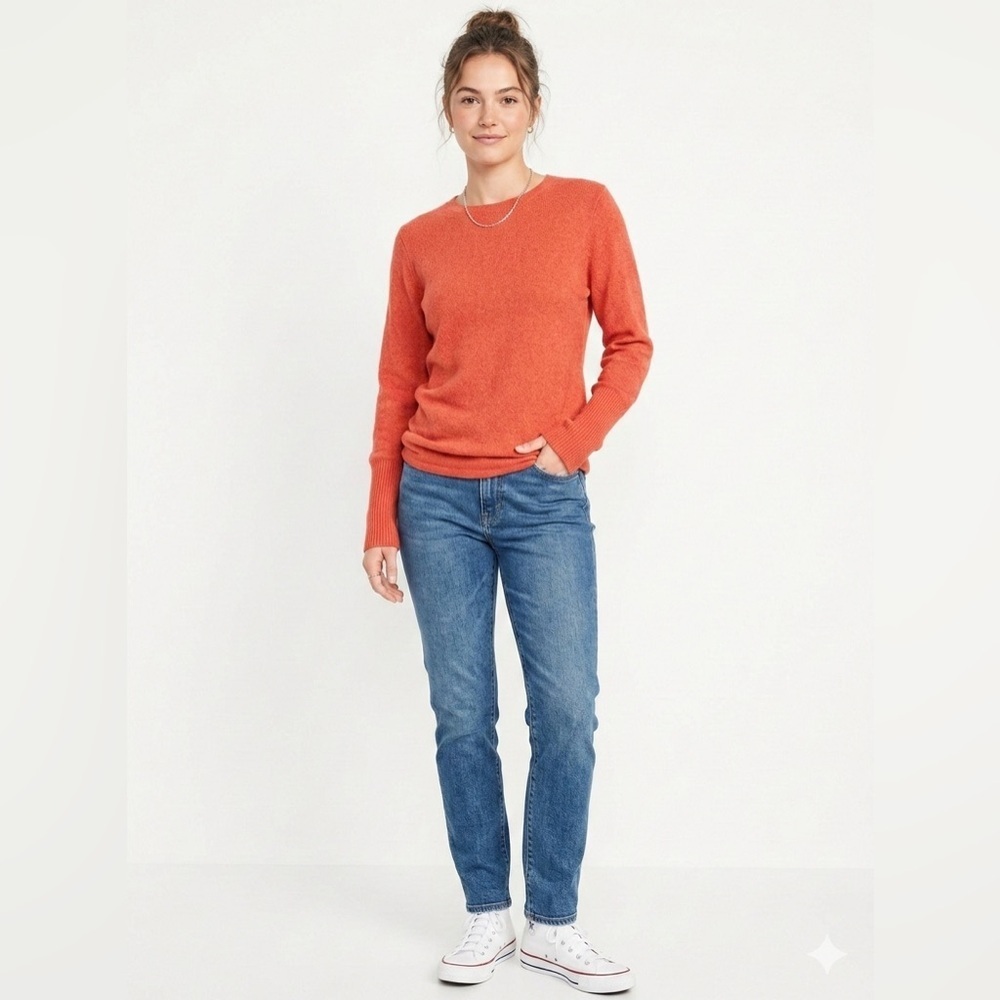 Max Studio 100% Merino Wool Sweater Large Orange Lightweight Knit